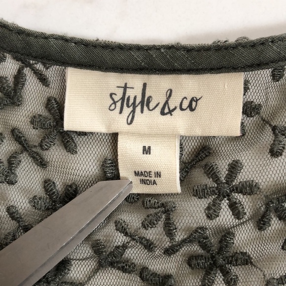 Style & Co Green Lace Detail Blouse - Picture 10 of 10